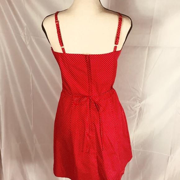 Summery Red and Subtle White Polka Dot Dress - Picture 5 of 6